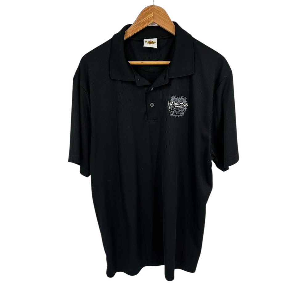 Hard Rock Hotel Tulsa Mens Black Polo Shirt XL‎ Short Sleeve Collared Golf Shirt